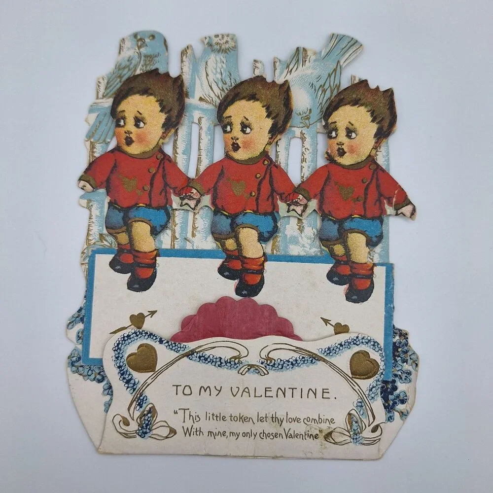 Vintage Valentine Pop Up Card Lovebirds‎ Hearts Children Boys Love Combine Token